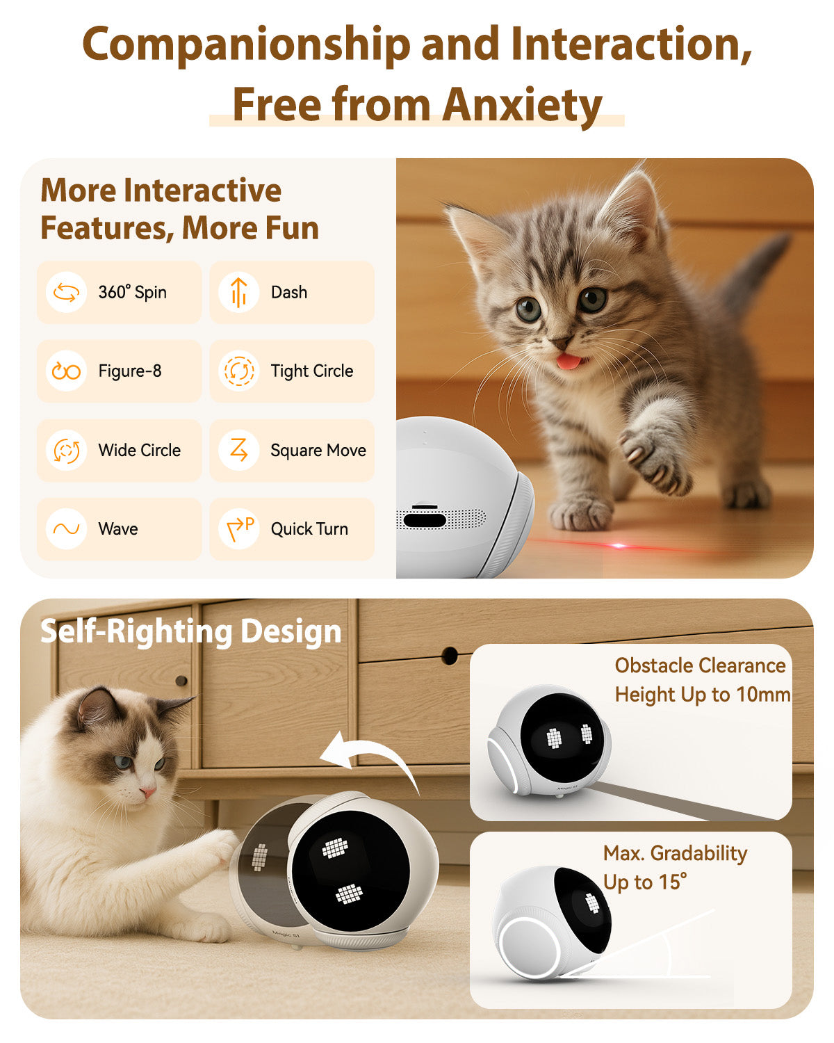 Magic S1 Indoor Security Robot Camera 1080P Movable Pet Camera with App Control, 2-Way Audio, Motion Detection, Night Vision, Auto-Recharge, Smart Home Cam for Pet/Elderly/Baby (White)