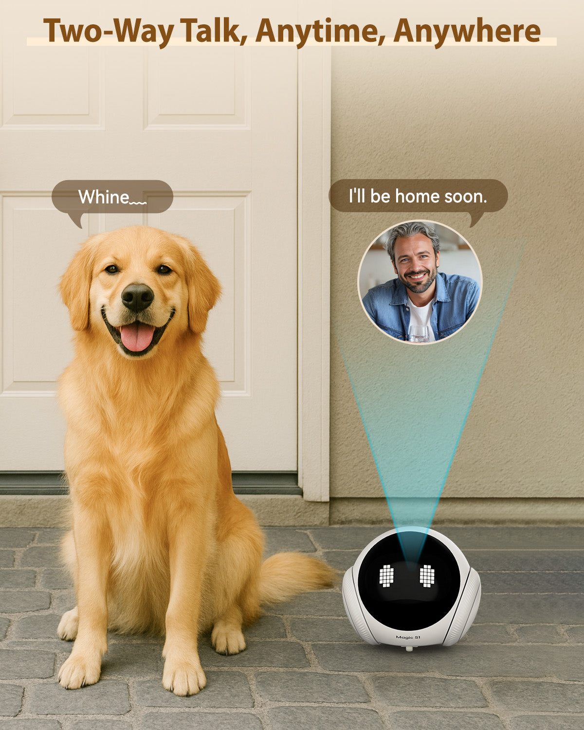 Magic S1 Indoor Security Robot Camera 1080P Movable Pet Camera with App Control, 2-Way Audio, Motion Detection, Night Vision, Auto-Recharge, Smart Home Cam for Pet/Elderly/Baby (White)